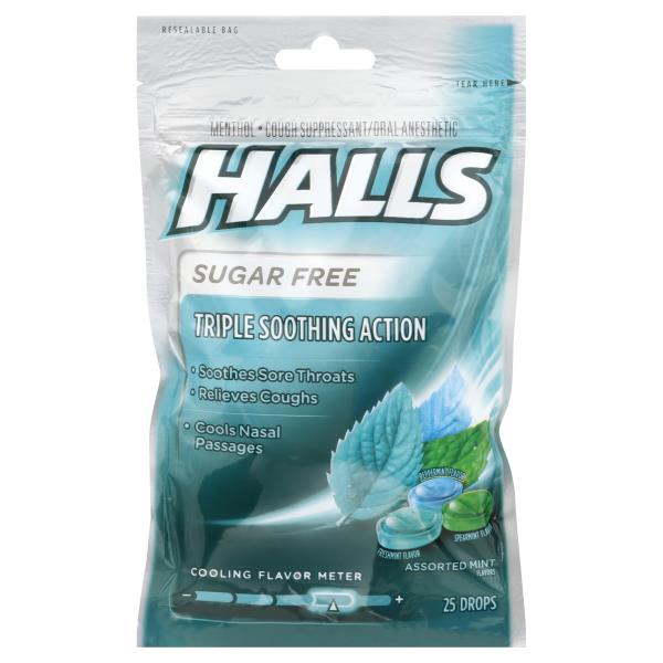 Halls Cough Suppressant/Oral Anesthetic, Sugar Free, Menthol, Assorted ...