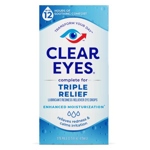 Clear Eyes Eye Drops, Lubricant/Redness Reliever, Triple Action ...