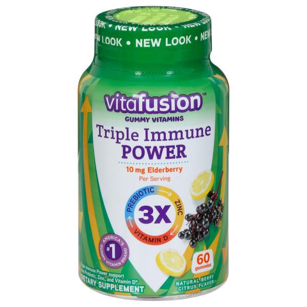 Vitafusion Triple Immune Power, 10 mg, Gummies, Natural Berry Citrus ...