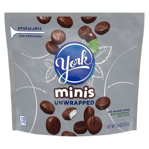 York Peppermint Patties Dark Chocolate Covered Minis Unwrapped