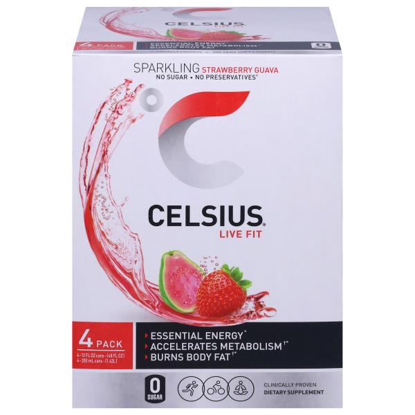 Celsius Sparkling Drink, Strawberry Guava, 4 Pack | Publix Super Markets